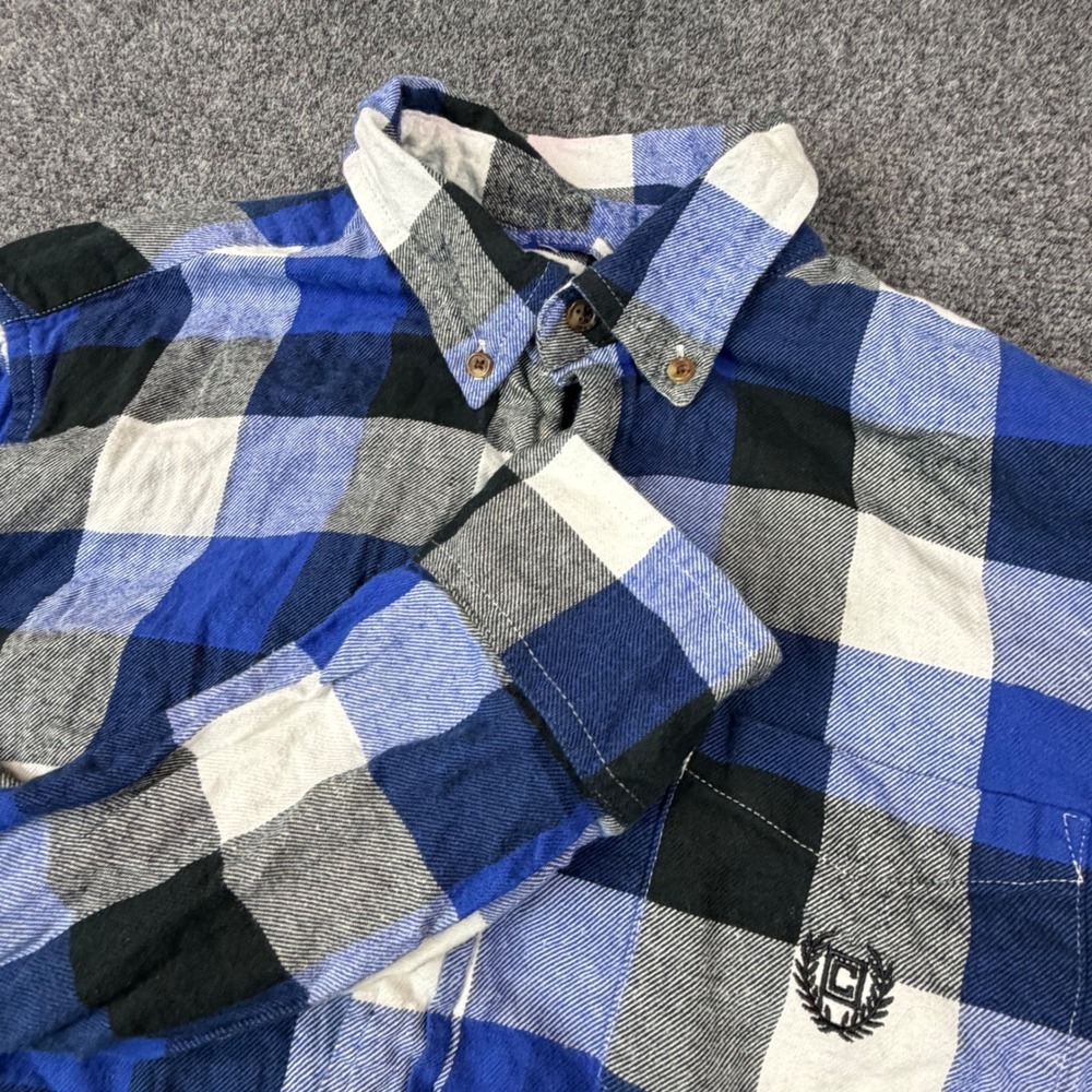 Chaps Performance Mens Size Medium Blue Black Plaid Flannel Button Down Shirt‎